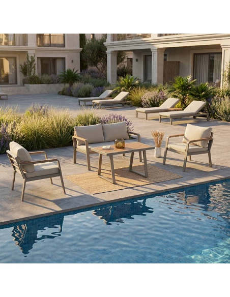 Parma: Venkovní lounge set z hliníku a dřeva Iroko