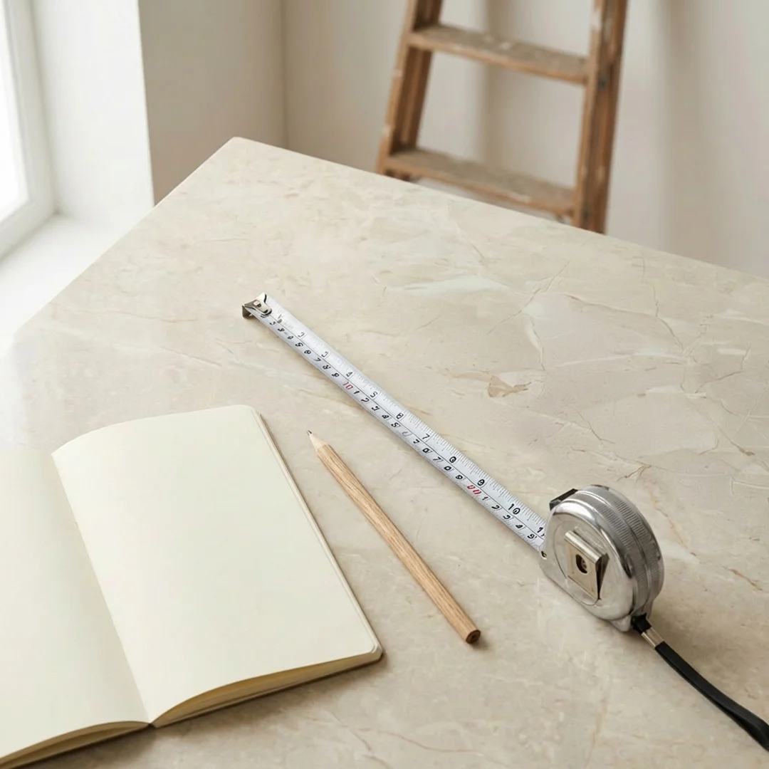 Nástroje pro měření - svinovací metr, tužka, papír
